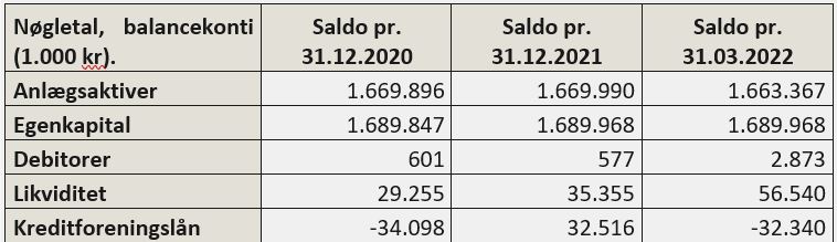 Tabel der viser balancekonti